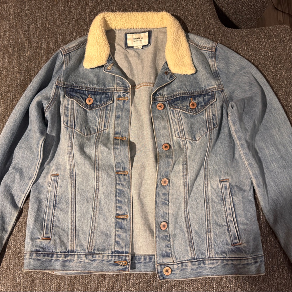 Forever 21 Light Blue Jean Jacket with Cream Collar